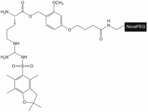 H-Arg(Pbf)-HMPB NovaPEG resin, molecular structure